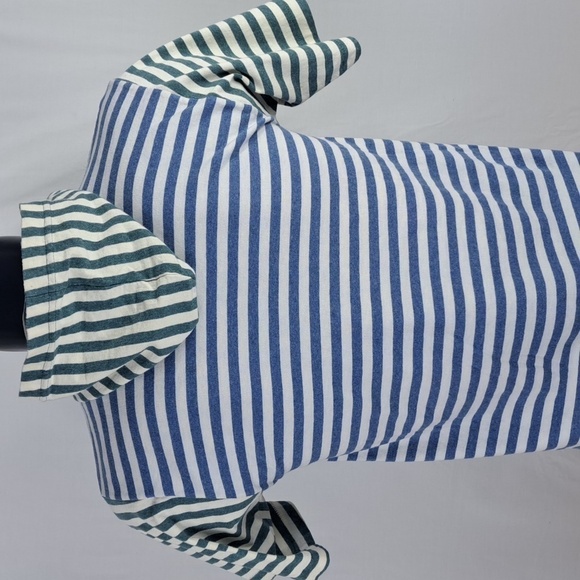 Vintage Red Camel Women's LG green & blue casual striped hooded t-shirt - Picture 5 of 7